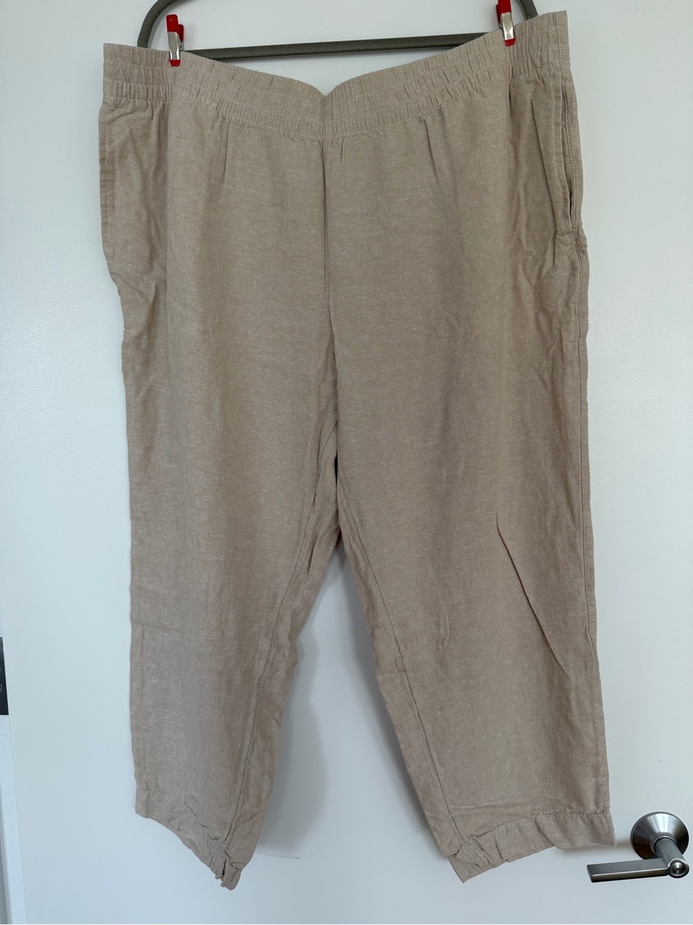 Old Navy Linen Blend Straight Ankle Pants High Waisted 2X Beige Khaki